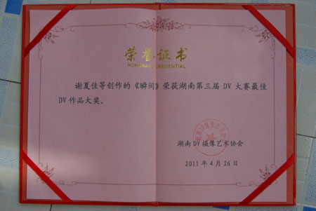 我院学生作品获湖南第三届DV大赛大奖